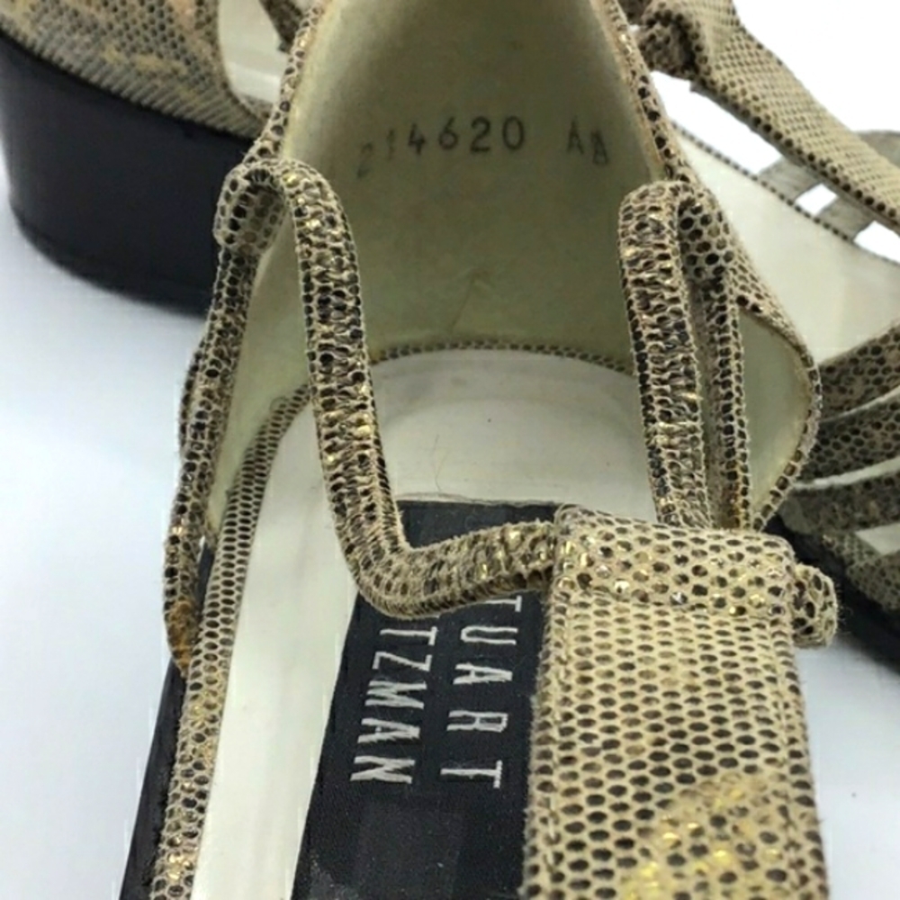 Stuart Weitzman Python Gold Leather Caged Loafers… - image 14